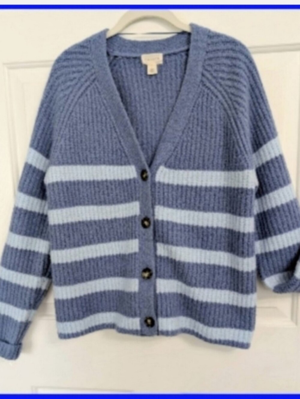 Caslon Two-Tone Blue Striped Button-Front Cardigan Med Fall